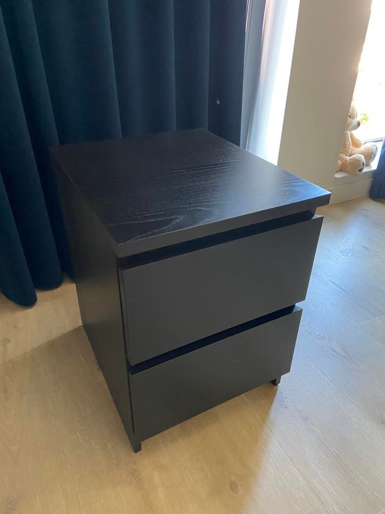 Zwart ladenblokje of nachtkastje (Malm Ikea), Ophalen, Zo goed als nieuw, 45 tot 65 cm, Minder dan 55 cm