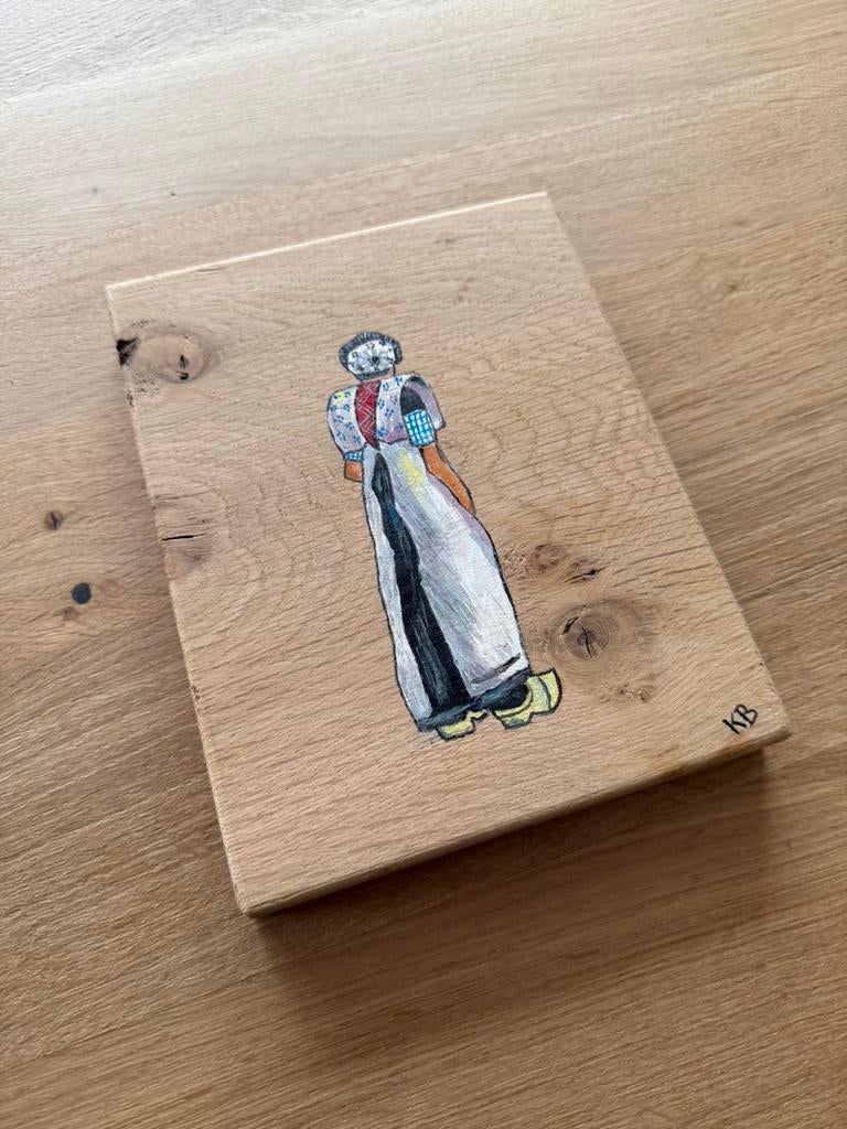 Spakenburgse dame op eikenhouten plankje, Ophalen of Verzenden, Zo goed als nieuw