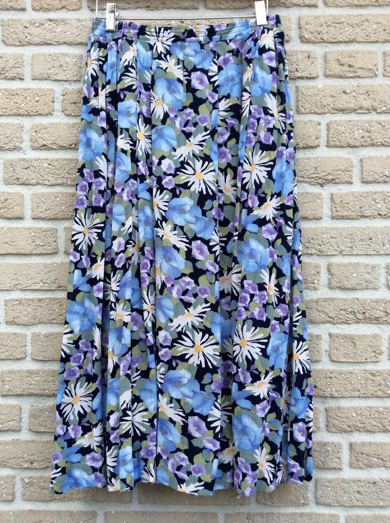 ROK SEVERIN DANERS BLAUW GEBLOEMD MIDI 100%viscose 38, Maat 38/40 (M), Zo goed als nieuw, SEVERIN DANERS, Onder de knie