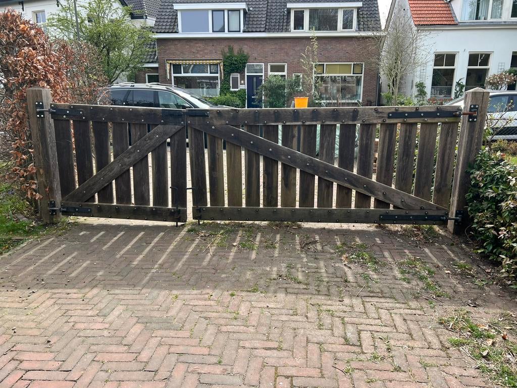 Eiken tuinhek uit 2 delen, Ophalen, Zo goed als nieuw, Hout, Tuinhek