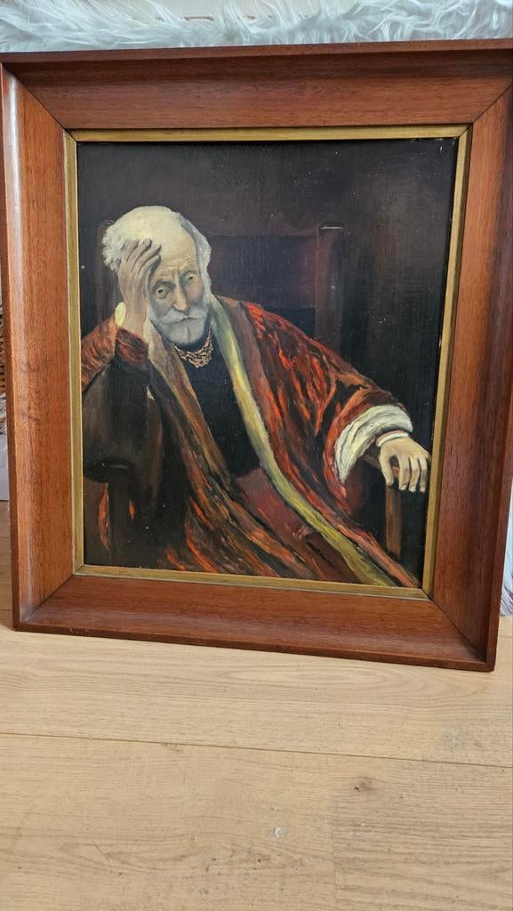 Oude man in leunstoel.  Olieverf op paneel. Rembrandt, Antiek en Kunst, Kunst | Schilderijen | Klassiek, Ophalen of Verzenden