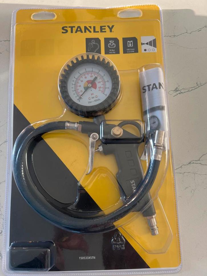 Stanley Bandenpomp met Manometer en Blaaspistool, Doe-het-zelf en Verbouw, Compressors, Nieuw, 10 bar of meer, Minder dan 25 liter