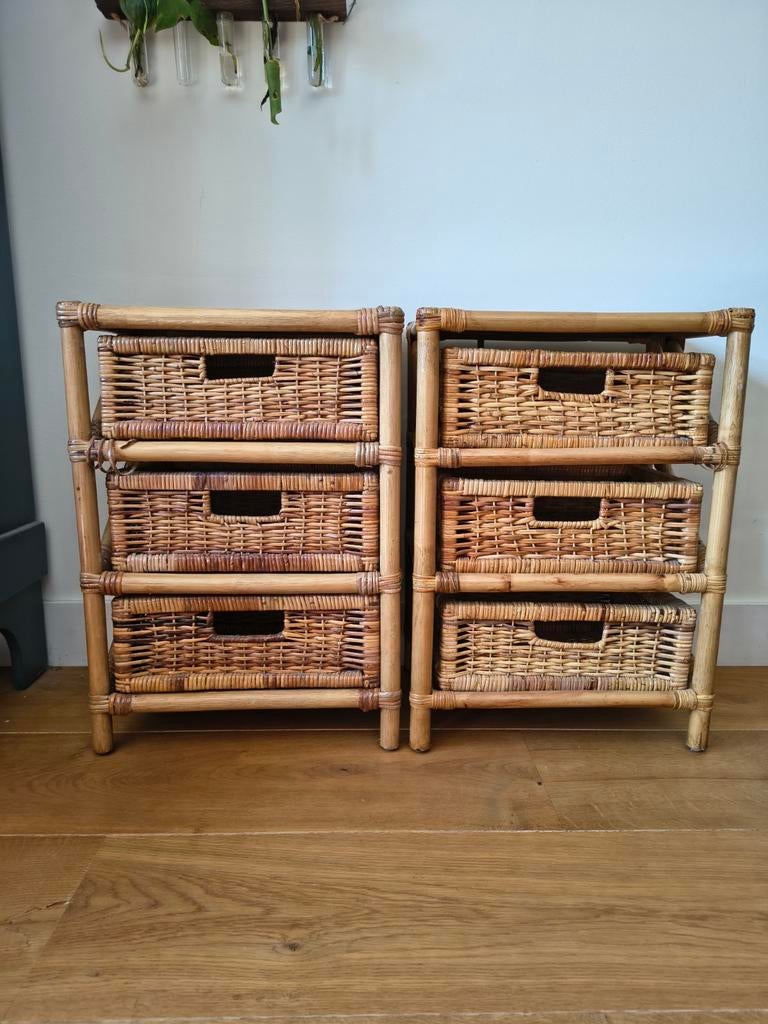 Twee rotan kastjes met lades, Ophalen, Minder dan 50 cm, Gebruikt, 3 of 4 laden