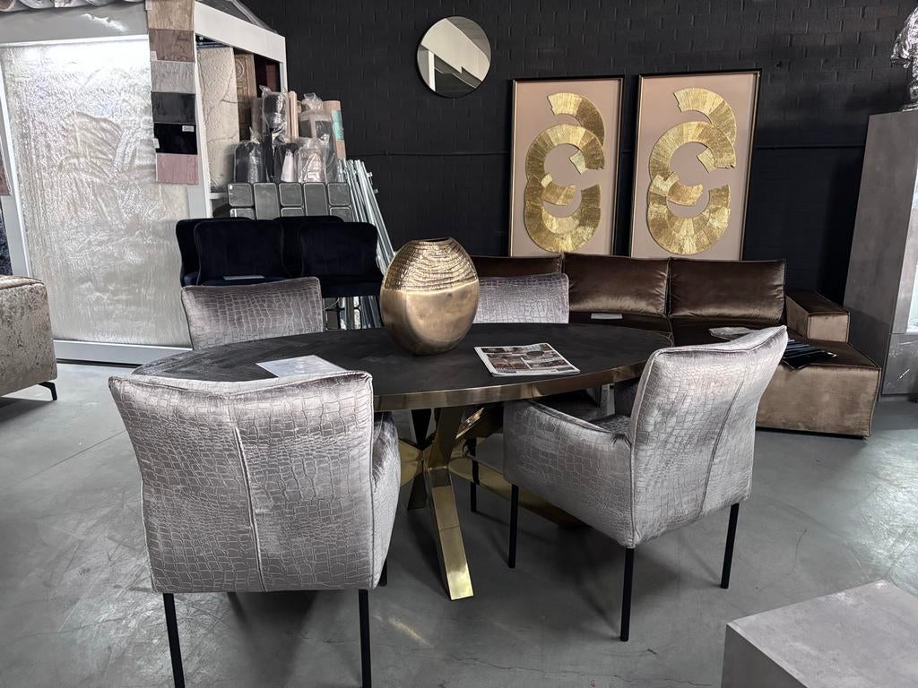 Set van 4 Velvet Croco eetkamerstoelen, Ophalen, Zo goed als nieuw, Vier, Stof
