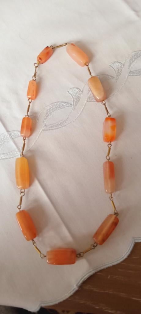 Vintage carneool ketting, Sieraden, Tassen en Uiterlijk, Kettingen, Ophalen of Verzenden, Zo goed als nieuw, Oranje, Steen of Mineraal