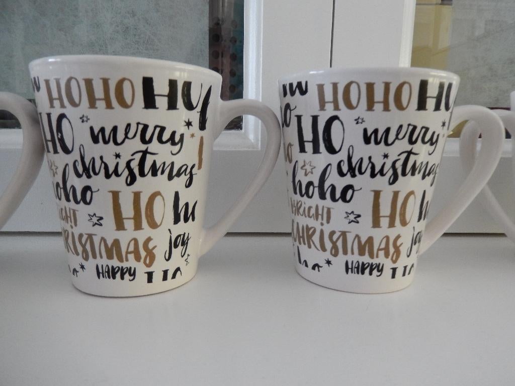* 7x wit kerst beker mok Ho ho ho Merry Christmas zwart goud, Diversen, Kerst, Ophalen of Verzenden, Zo goed als nieuw