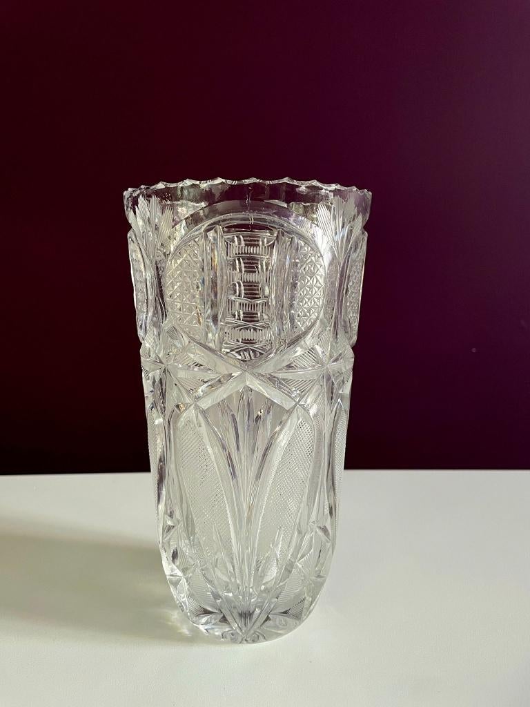 Vintage kristal vaas (lood kristal) - vermoedelijk Slowakije, Gebruikt, Overige kleuren, Ophalen of Verzenden, Glas