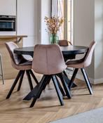 Uitschuifbare ronde glazen eettafel – zwart – Ø120 (160) cm, Huis en Inrichting, Ophalen, 100 tot 150 cm, Rond, Vijf personen of meer