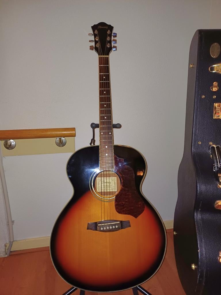 Ibanez tobacco sunburst jumbo gitaar, Ophalen of Verzenden, Zo goed als nieuw, Western- of Steelstringgitaar, Met koffer