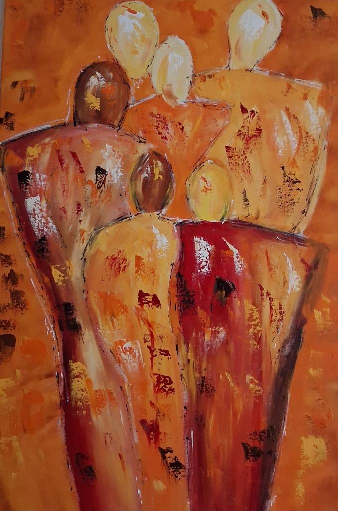 Schilderij kleurrijke abstracte familieopstelling, Ophalen, Nieuw, Schilderij, 75 tot 100 cm