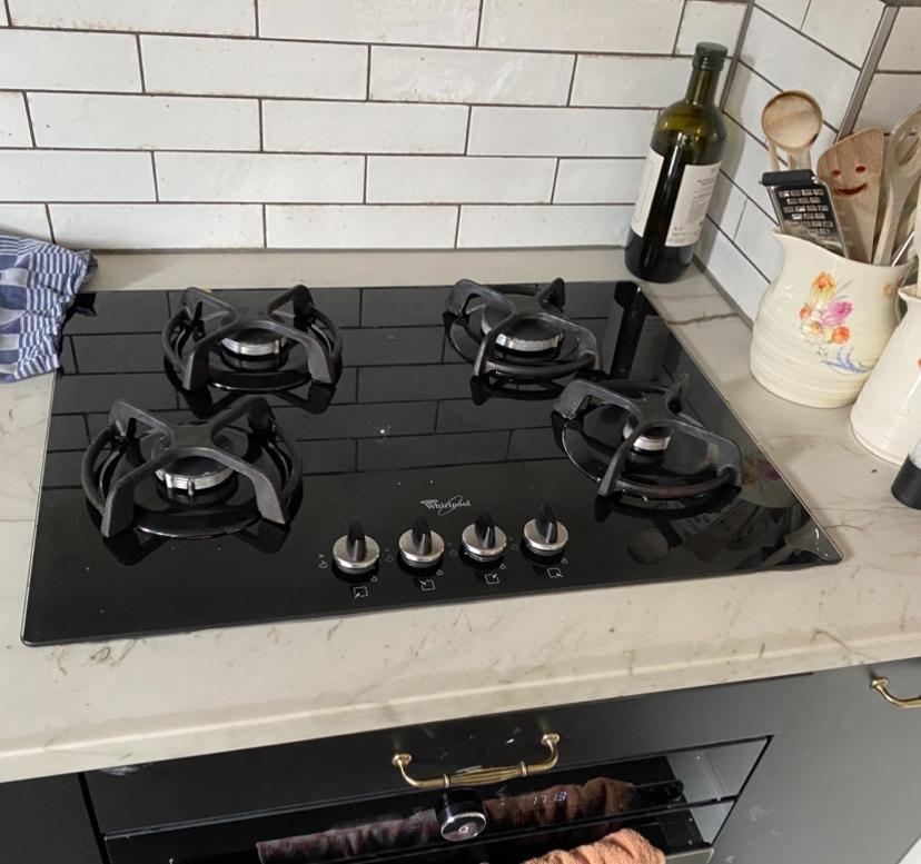 Whirlpool gaskookplaat met elektrische ontsteking en gasslan, Ophalen, Gebruikt, 4 kookzones, Inbouw