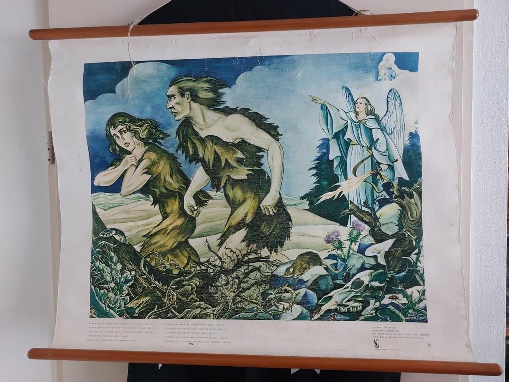Vintage Bijbelplaat: de verdrijving uit het Paradijs, Ophalen of Verzenden, Natuur en Biologie