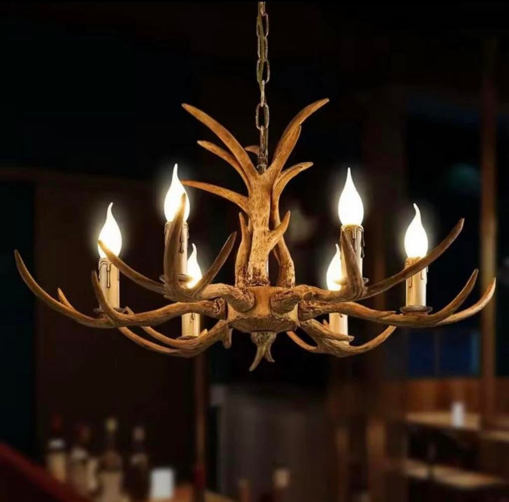 Hanglamp Herten Hoorn Stijl Kroonluchter 6 Arm - Nieuw!, Huis en Inrichting, Lampen | Kroonluchters, Verzenden, Nieuw