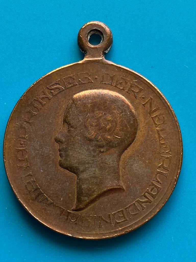 Draag penning 18e verjaardag prinses Juliana, Postzegels en Munten, Ophalen of Verzenden, Brons, Nederland