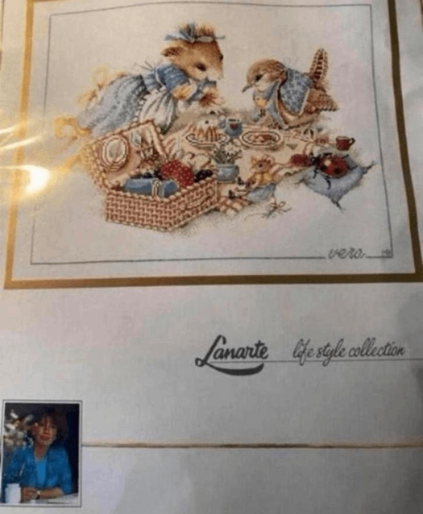 BORDUURPAKKET LANARTE VERA DE MUIS PICKNICK, Hobby en Vrije tijd, Borduren en Borduurmachines, Verzenden, Zo goed als nieuw, Handborduren