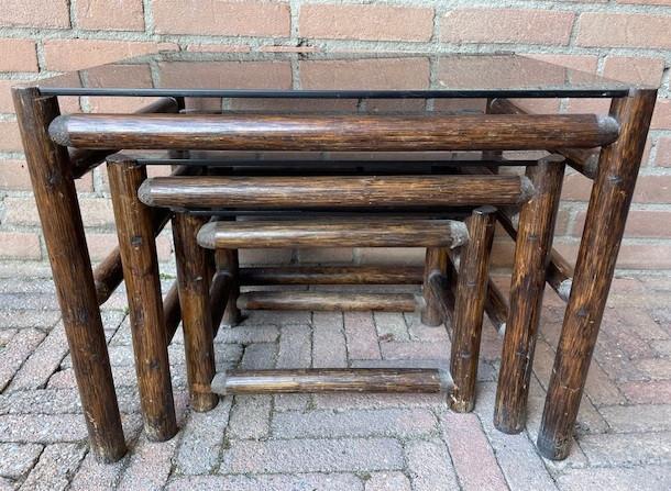 retro bijzet tafeltjes set van 3, Minder dan 55 cm, Gebruikt, Rechthoekig, Hout