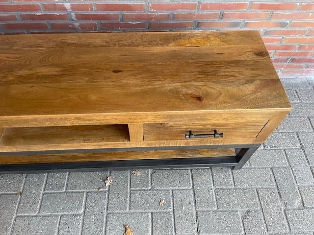TV-MEUBEL 160 cm breed mangohout en metaal  speciale prijs, 150 tot 200 cm, Nieuw, Ophalen of Verzenden, Minder dan 100 cm