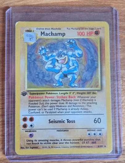 Machamp - 8/102 - Base Set - 1st Edition - Holo, Ophalen of Verzenden, Gebruikt, Losse kaart, Foil