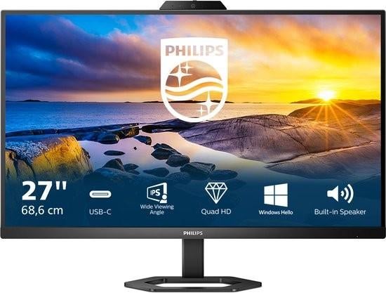 Philips 27E1N5600HE QHD Webcam Monitor USB-C 65W 27 inch, Computers en Software, Monitoren, Philips, IPS, Prins Bernhardplein 200, 1097 JB Amsterdam, Nederland
