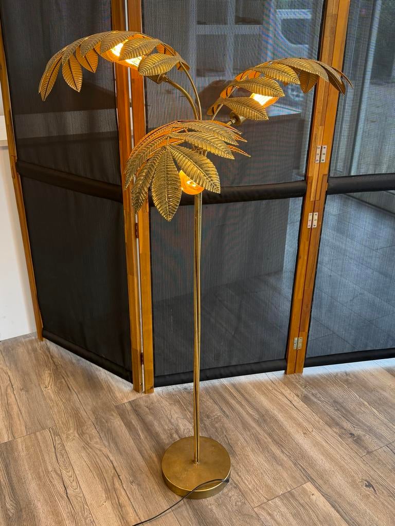 Gouden vloerlamp met palmblad design, Huis en Inrichting, Ophalen, Gebruikt, Metaal, 100 tot 150 cm