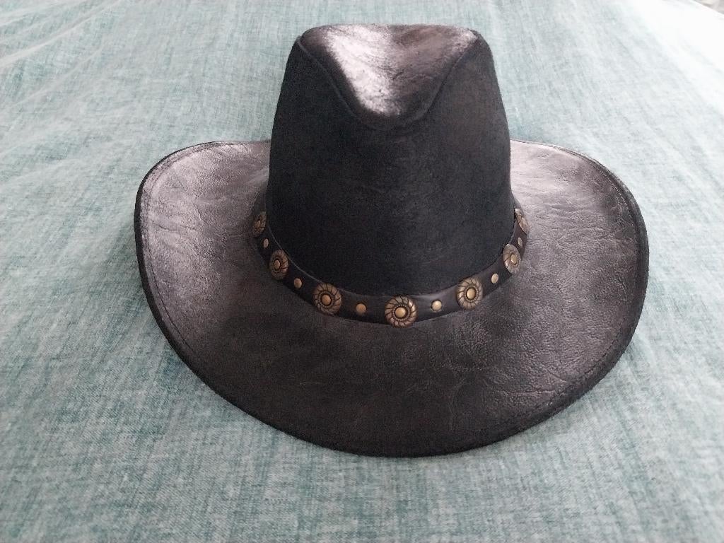 Stars and Stripes zwart leren western hoed maat M (57) NIEUW, Hoed, Nieuw, Ophalen of Verzenden, 57 cm (M, 7⅛ inch) of minder