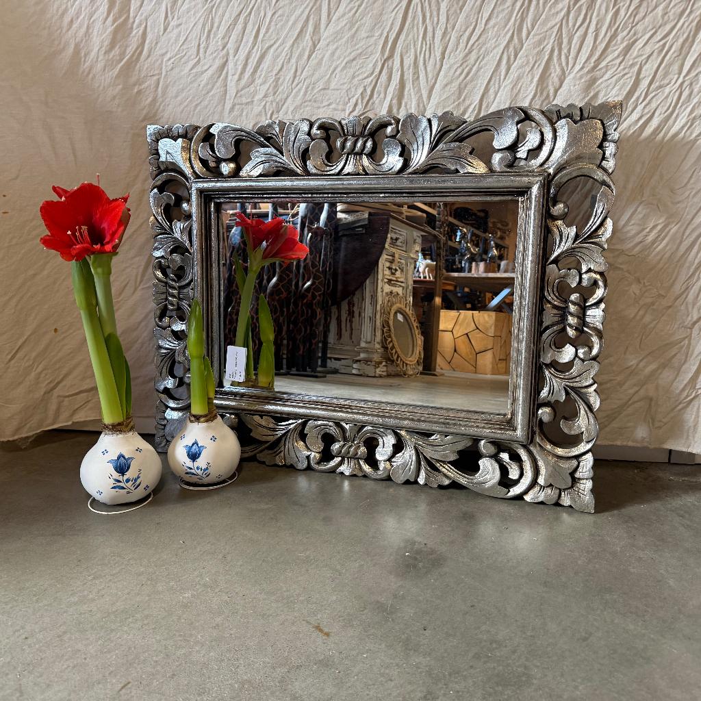 Barok Spiegel – houten lijst zilver - 80 x 60 cm- TTM Wonen, TTM Wonen, Meubels – (Perzische) Tapijten en Woonaccessoires, Taag 63, 2491 CS, Den Haag (Forepark)