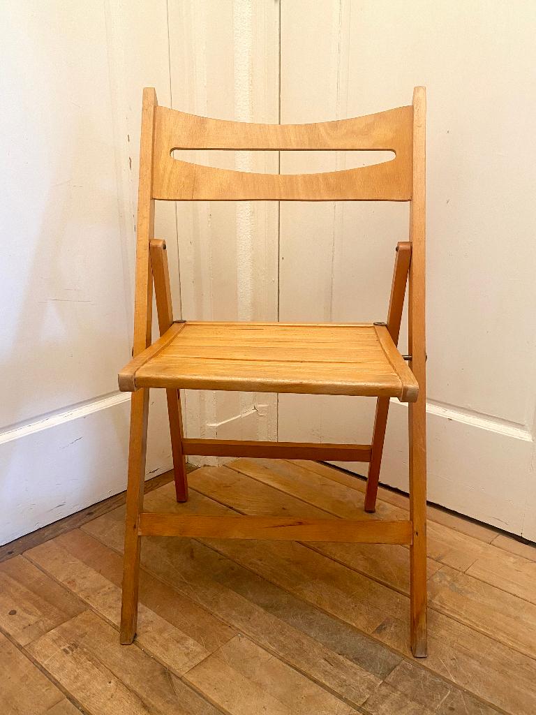 Vintage Mid Century beukenhouten klapstoel, Ophalen, Gebruikt, Overige kleuren, Mid Century Modern Scandinavisch