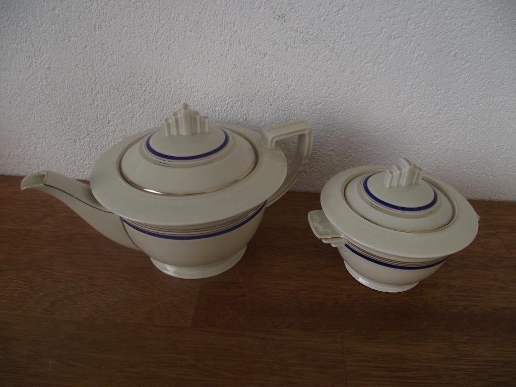 Art Deco porselein suiker + theepot Czecho Slovakia 1920-30, Antiek en Kunst, Ophalen of Verzenden