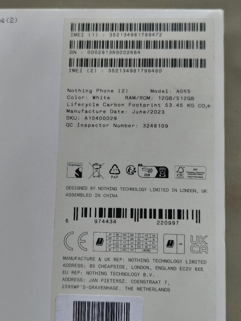 Nothing Phone (2) wit, 80 %, 128 GB, Wit, Ophalen of Verzenden