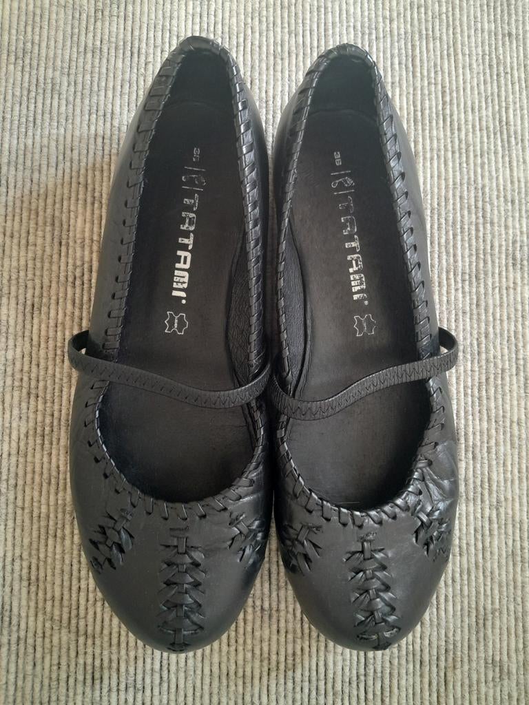 Ballerina's zwart leer, maat 38, Kleding | Dames, Schoenen, Ophalen, Zwart, Ballerina's, Zo goed als nieuw