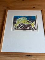 Unieke handgemaakte linosnede 'Vissen' - Gelimiteerde editie, Ophalen of Verzenden