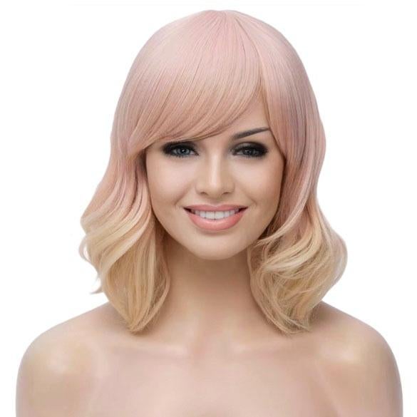 Pruik bob model schouderlang met golfjes Roze Blond, Sieraden, Tassen en Uiterlijk, Uiterlijk | Haarverzorging, Verzenden, Nieuw