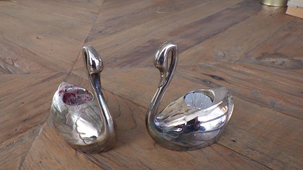 2 retro kandelaars in vorm van zwaan (verzilverd), Ophalen of Verzenden, Overige typen