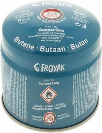 Froyak Gasblik Gasbus Gas Cartridge Butaan 190g NIEUW SEALED beschikbaar voor biedingen