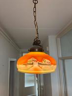 Antieke hanglamp met landschap, Huis en Inrichting, Lampen | Hanglampen, Ophalen, Gebruikt, Glas, Minder dan 50 cm