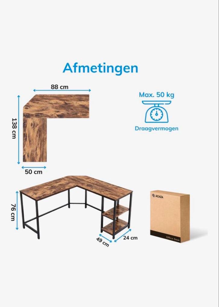 Hoekbureau met Opbergplanken - Nieuw, Huis en Inrichting, Bureaus, Nieuw, Bureau, Ophalen