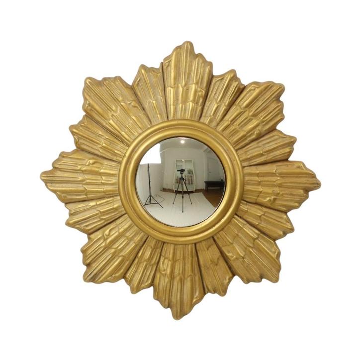 Gouden Zonnespiegel Gips Sunburst Spiegel Convex 48cm, Antiek en Kunst, Antiek | Spiegels, Minder dan 50 cm, Minder dan 100 cm