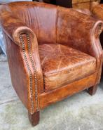 2 industriële Chesterfield fauteuils cigar brown + BEZORGING, Gebruikt, Leer, Ophalen of Verzenden, Ralph lauren