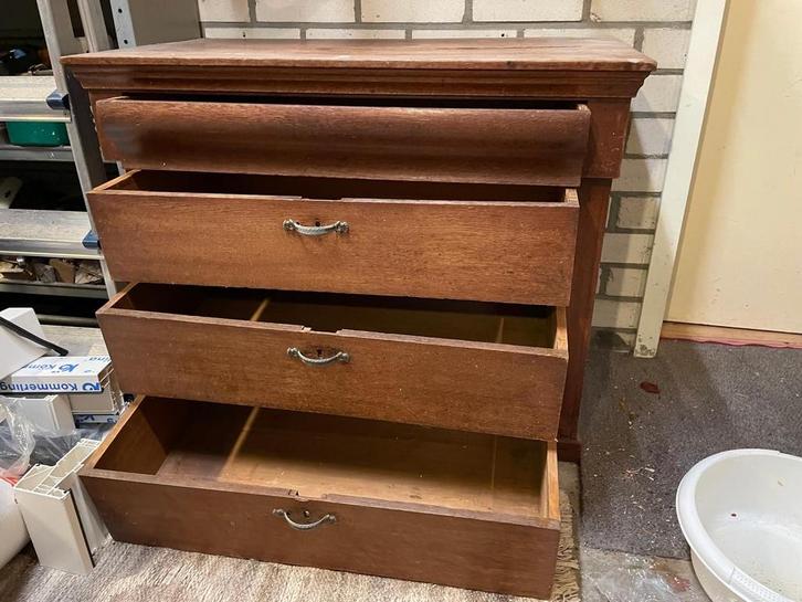 Antieke Mahonie Ladekast, ca. 100 jaar oud, Huis en Inrichting, Kasten | Dressoirs, Gebruikt, 50 tot 100 cm, 25 tot 50 cm, Met lade(s)