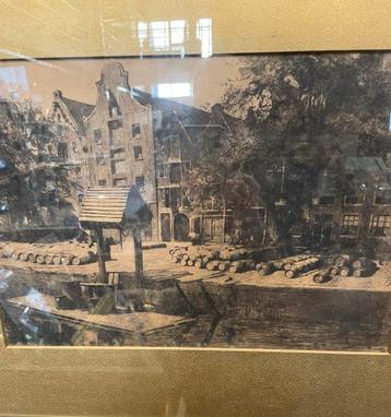 Oude Amsterdamse gracht tekening beschikbaar voor biedingen