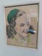 Portret van een lachende dame, Antiek en Kunst, Ophalen of Verzenden