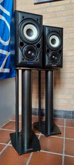 Mission M700 boekenplank speakers - Zwart +originele stands., Gebruikt, 60 tot 120 watt, Front, Rear of Stereo speakers, Ophalen
