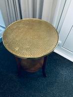 Bijzettafel met koperen blad, Huis en Inrichting, Minder dan 55 cm, Rond, Zo goed als nieuw, Ophalen