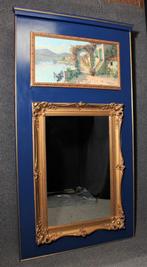 Grote blauwe schouwspiegel met schilderij van Italiaans land, Gebruikt, 100 tot 125 cm, 200 cm of meer, Ophalen