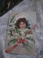 Antieke Kaart met Relief uit 1907 - Meisje / Sneeuwklokjes, Verzamelen, Ansichtkaarten | Themakaarten, Verzenden, Voor 1920, Gelopen