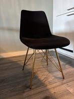 6 Zwarte Eetkamerstoelen met Gouden Poten, Huis en Inrichting, Stoelen, Ophalen, Zwart, Zo goed als nieuw, Stof