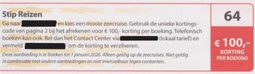 Stip Reizen €100,- korting per boeking op zeecruises. Bon 64 beschikbaar voor biedingen