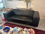 Zwarte leren 3-zits bank, Huis en Inrichting, Banken | Bankstellen, Gebruikt, Minder dan 75 cm, Driepersoons, Leer
