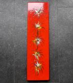 Vintage plaquette emaille rood bloemen metaal wandbord, Ophalen of Verzenden, Zo goed als nieuw