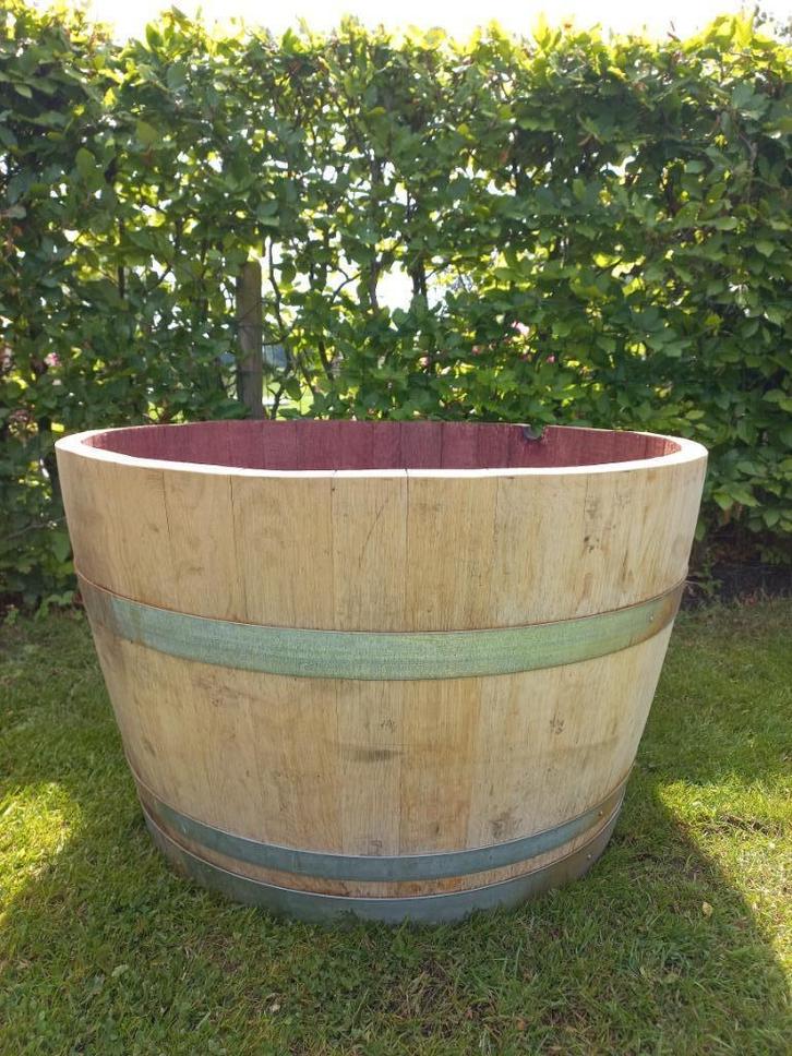 Grote Eikenhouten Wijnvat Bloembak Minivijver 200 liter, Tuin en Terras, Bloembakken en Plantenbakken, Nieuw, Hout, Balkon, Tuin